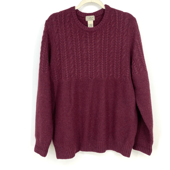 L.L. Bean Other - Vintage L.L. Bean Mens M Wool Sweater Crewneck Pullover Burgundy Red Cable Knit